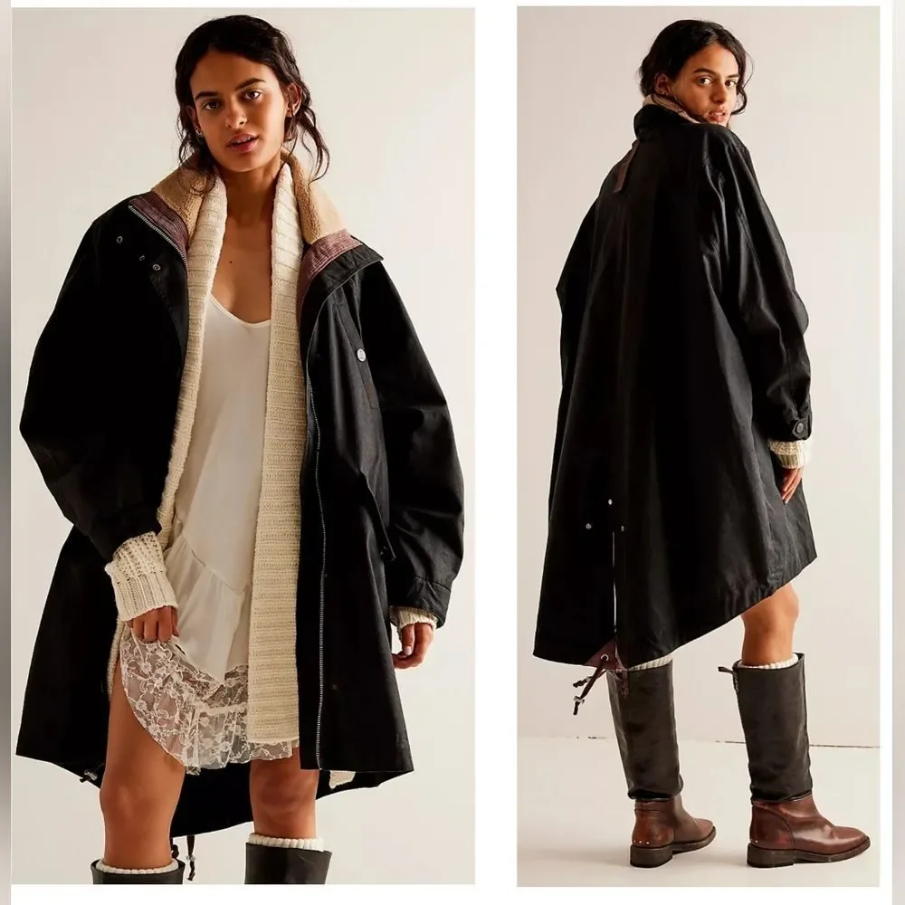 Free People Black Utility Jacket with Cream Lining - Picture 1 of 14